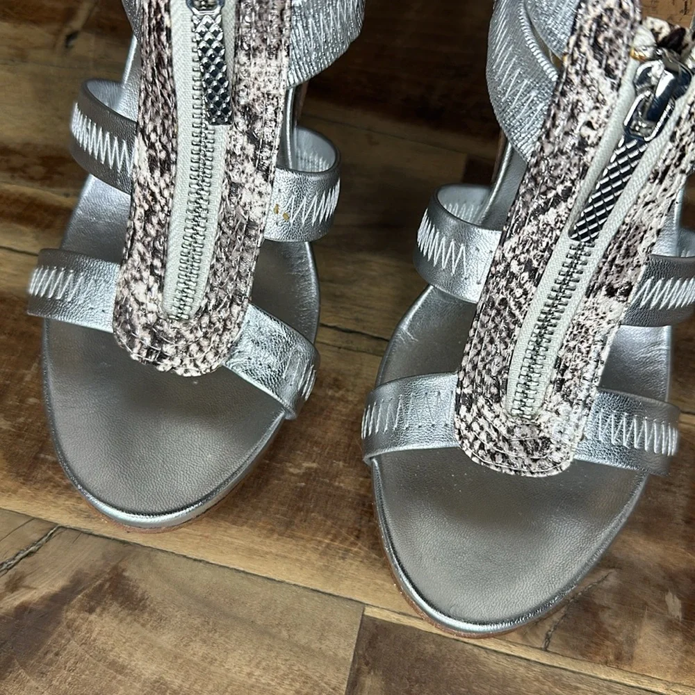 Donald J Pliner Ginge Metallic Zip Wedge Sandals Womens Size 7 1/2